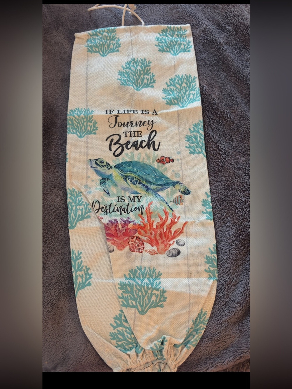Beach Turtle Decorative plastic bag storage Teal & Coral